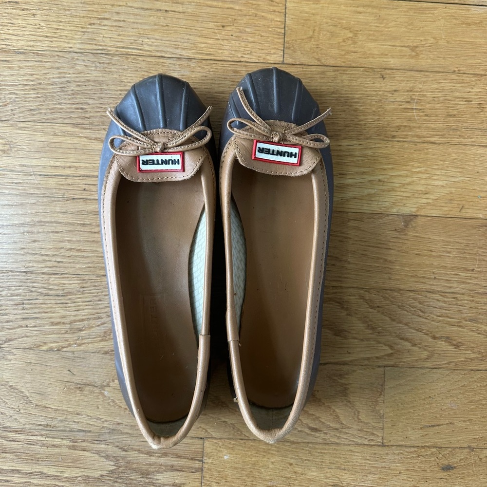 Hunter Brown and Tan Ballerina Rain Flats